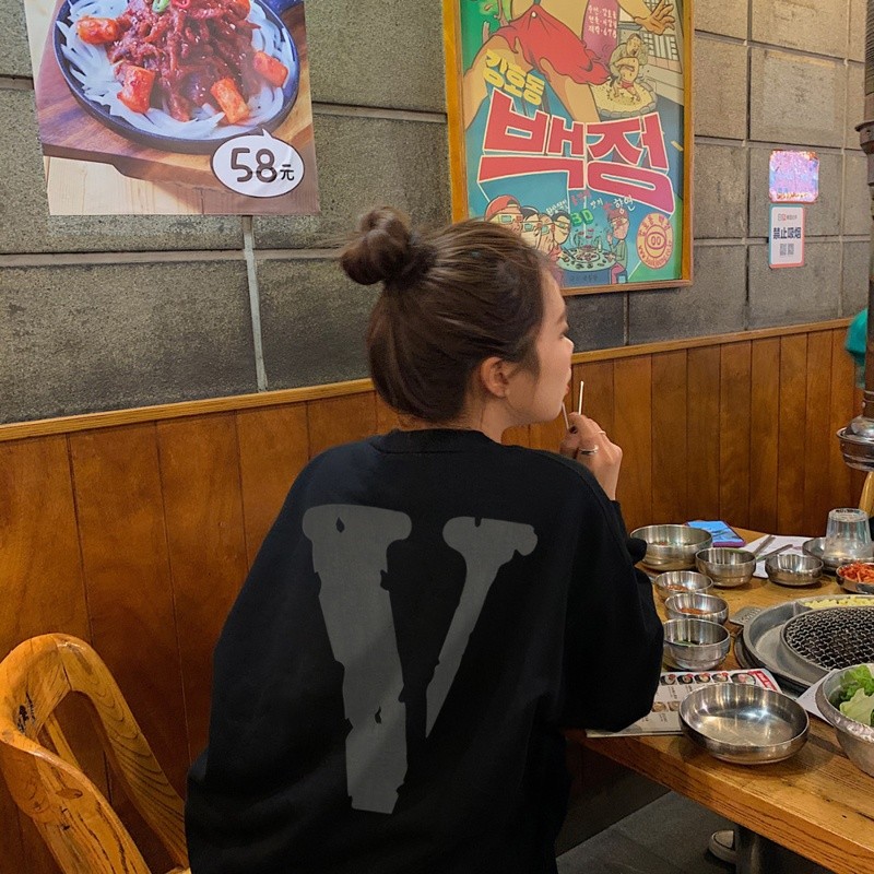 王一博同款VLONE FAST黑橙大V無帽圓領毛圈衛衣男女寬鬆長袖上衣-細節圖2