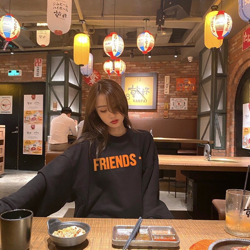 王一博同款VLONE FAST黑橙大V無帽圓領毛圈衛衣男女寬鬆長袖上衣-細節圖3