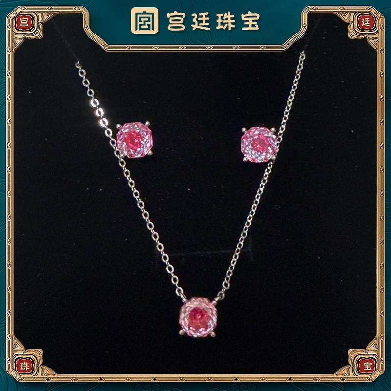 【宮廷】趙露思同款玫瑰耳釘女輕奢爆閃玫瑰切紅色鋯石耳環項鍊新-細節圖5