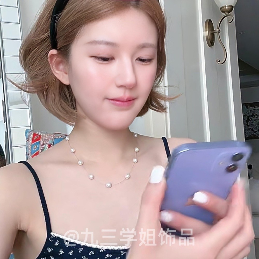爆款趙露思同款S925純銀強光澳白滿天星珍珠項鍊鎖骨鍊氣質百搭女-細節圖4