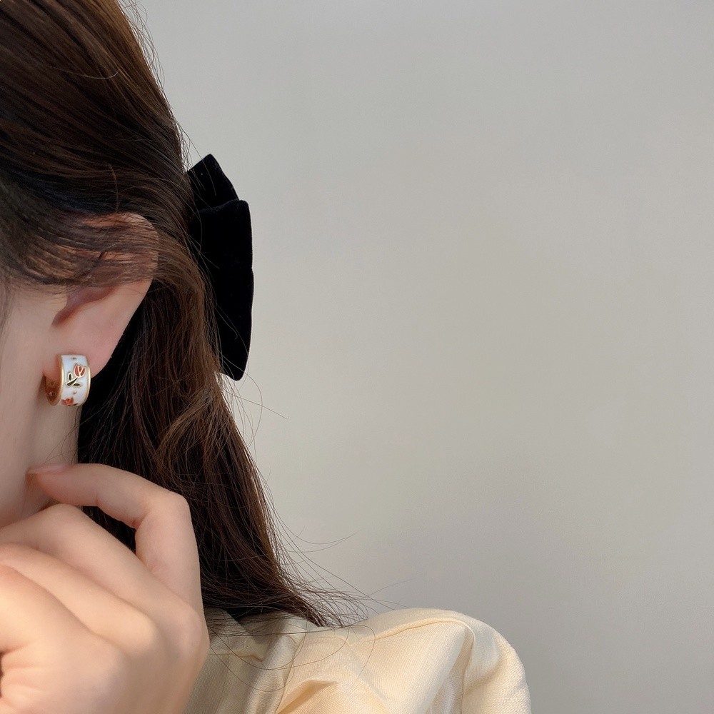「鬱金香」趙露思同款復古琺琅花朵耳圈耳釘女無耳洞蚊香盤耳夾-細節圖3