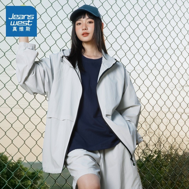 JR真維斯戶外涼感夾克男女同款夏季時髦輕薄款百搭連帽休閒外套-規格圖5