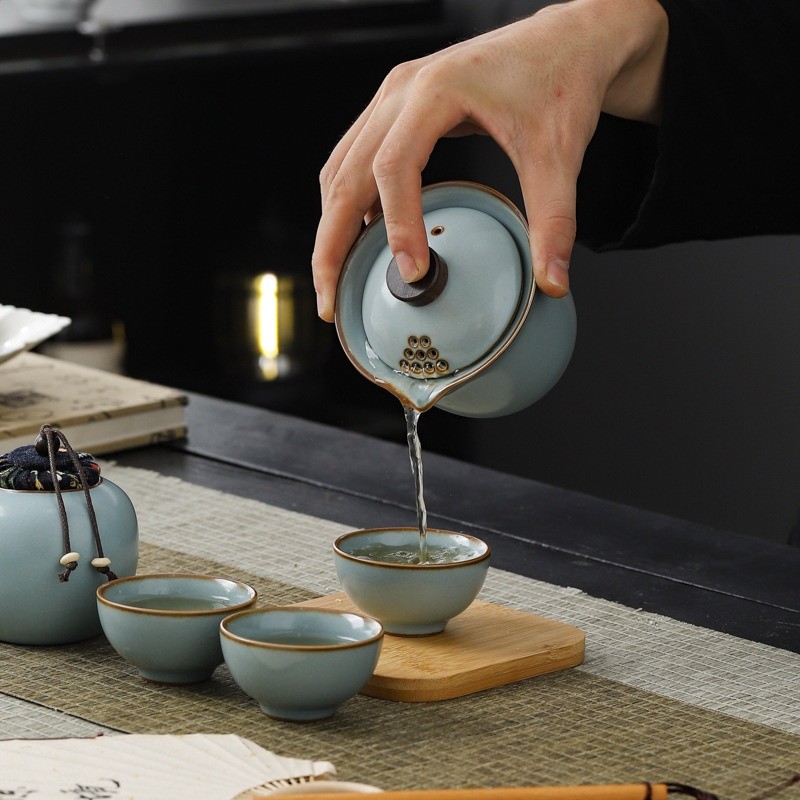 汝窯旅行茶具套裝陶瓷功夫茶具戶外行動式泡茶茶具活動商務伴手禮-細節圖3