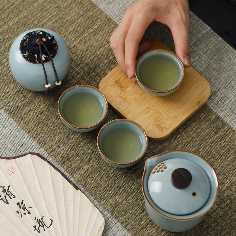 汝窯旅行茶具套裝陶瓷功夫茶具戶外行動式泡茶茶具活動商務伴手禮-細節圖4