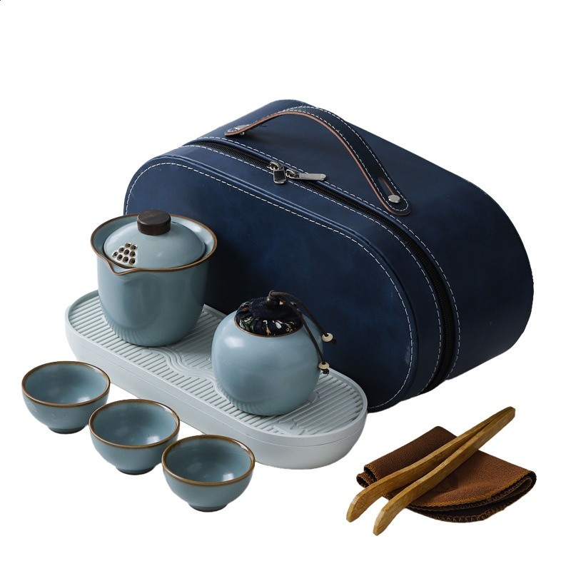 汝窯旅行茶具套裝陶瓷功夫茶具戶外行動式泡茶茶具活動商務伴手禮-細節圖5