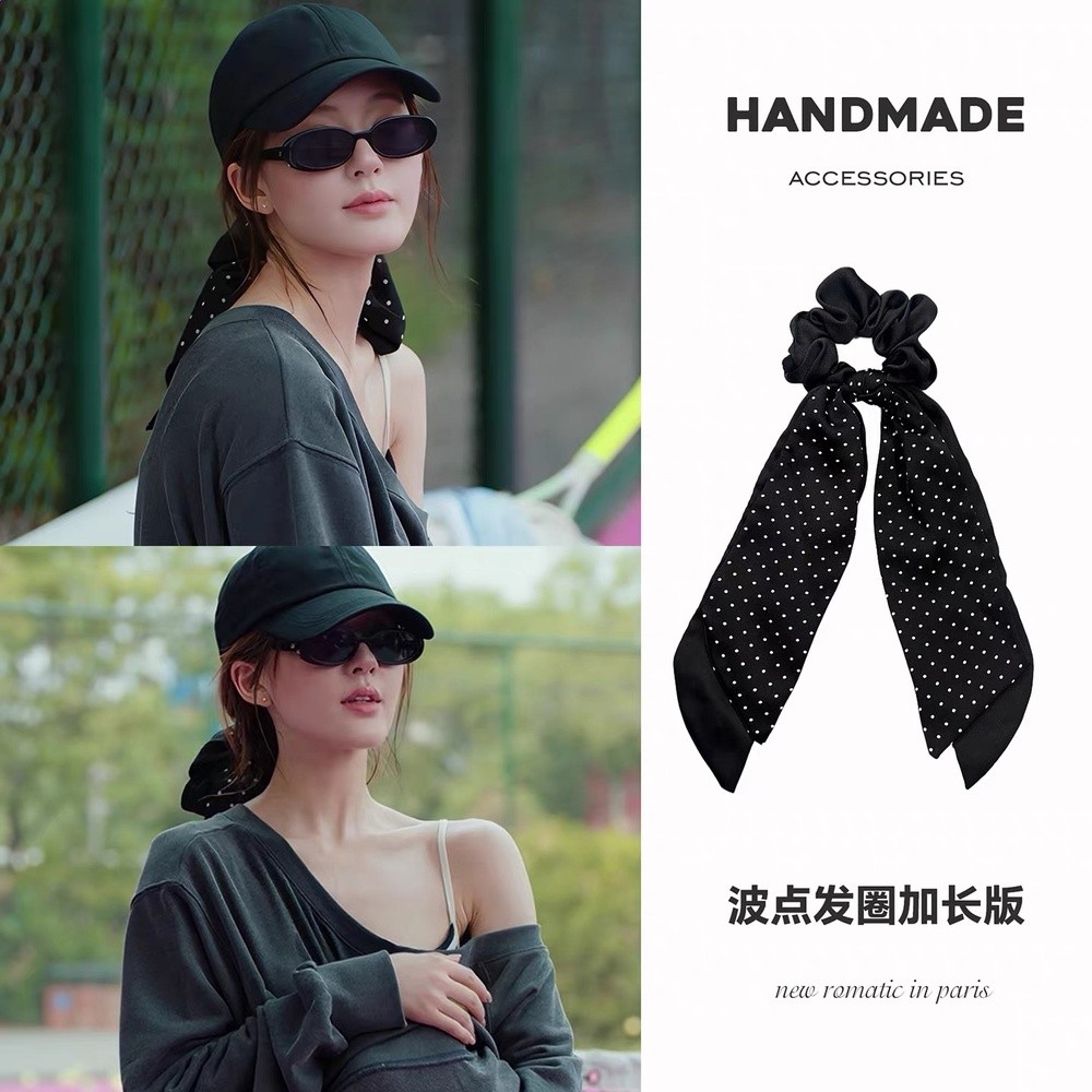 趙露思同款女2025新款波點發帶飄帶髮圈扎頭髮馬尾發繩髮飾頭繩-細節圖4