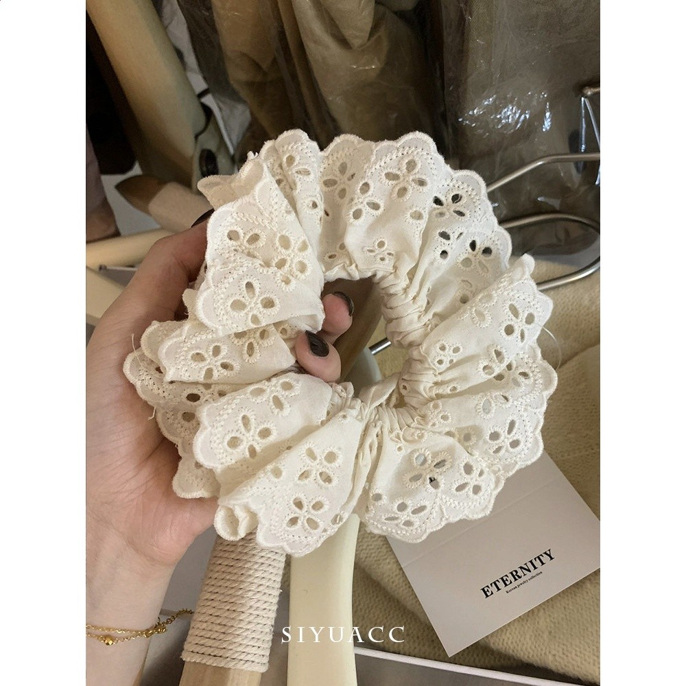 趙露思同款白色蕾絲花邊髮圈法式復古鏤空大腸圈髮帶髮飾頭飾女-細節圖4