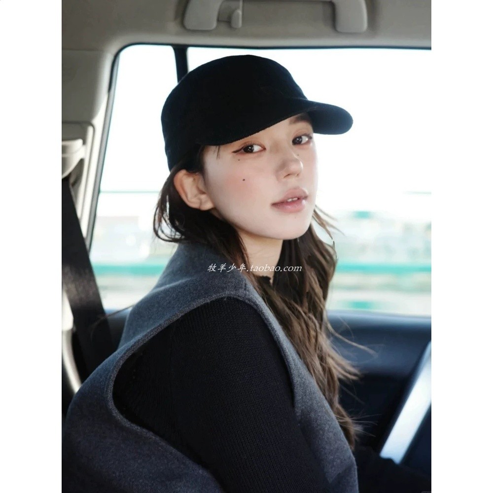 趙露思同款黑色編織平頂鴨舌帽子女夏鏤空透氣貝雷帽顯臉小馬術帽