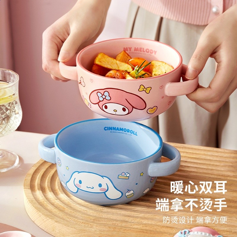 三麗鷗雙耳陶瓷碗家用兒童碗M寶寶吃飯專用碗高顏值陶瓷餐具套裝-細節圖4