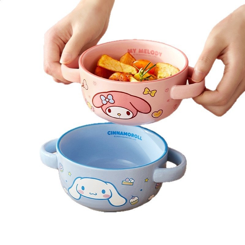 三麗鷗雙耳陶瓷碗家用兒童碗M寶寶吃飯專用碗高顏值陶瓷餐具套裝-細節圖5