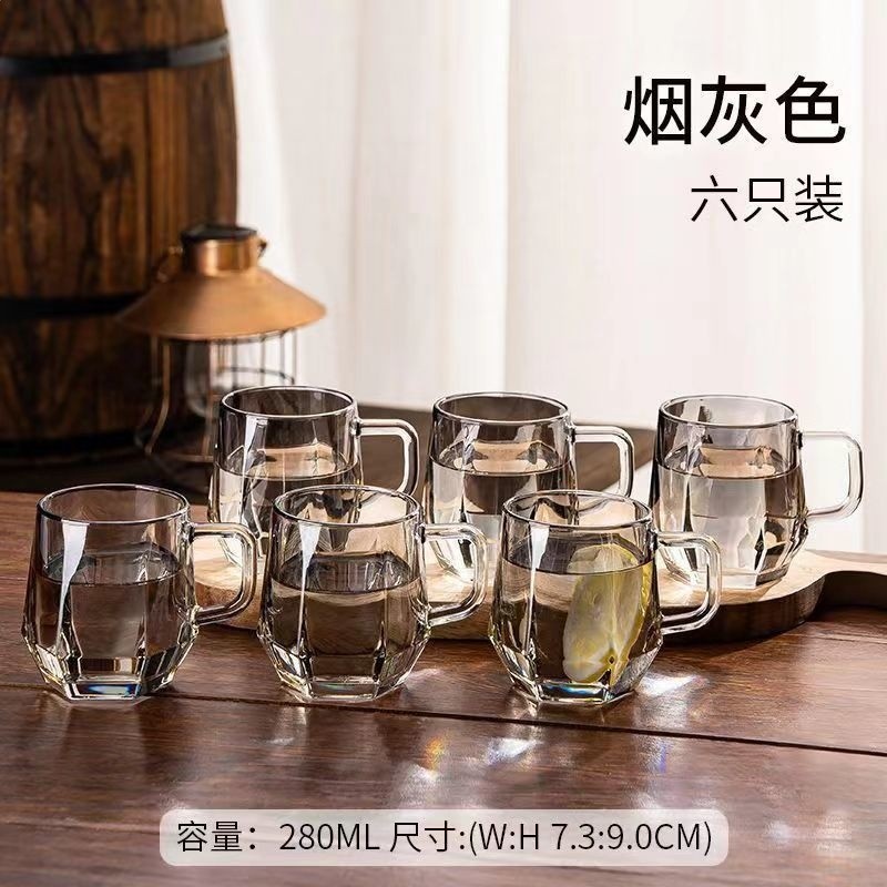 鑽石水具套裝家用客廳帶把玻璃喝水杯子家庭茶杯茶具待客用-規格圖5