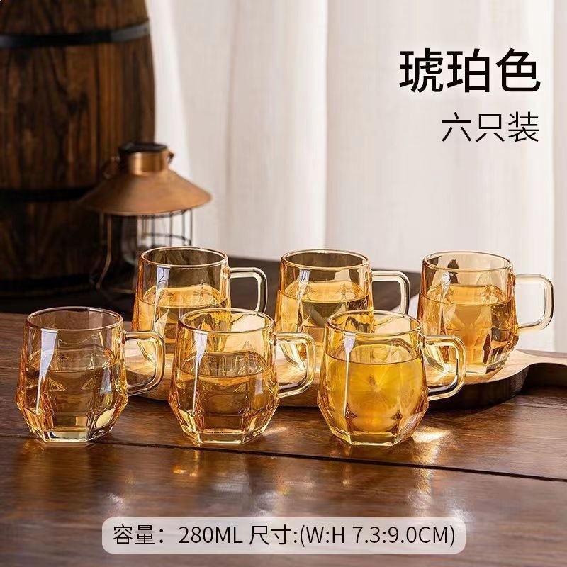 鑽石水具套裝家用客廳帶把玻璃喝水杯子家庭茶杯茶具待客用-規格圖5