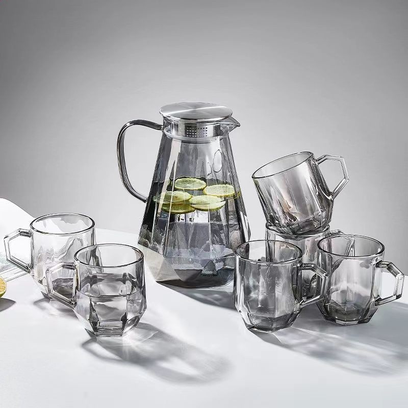 鑽石水具套裝家用客廳帶把玻璃喝水杯子家庭茶杯茶具待客用-規格圖5