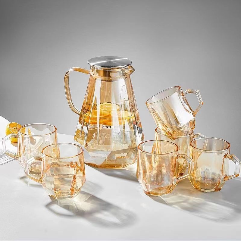 鑽石水具套裝家用客廳帶把玻璃喝水杯子家庭茶杯茶具待客用-規格圖5