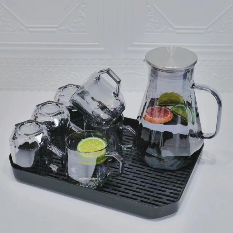 鑽石水具套裝家用客廳帶把玻璃喝水杯子家庭茶杯茶具待客用-規格圖5