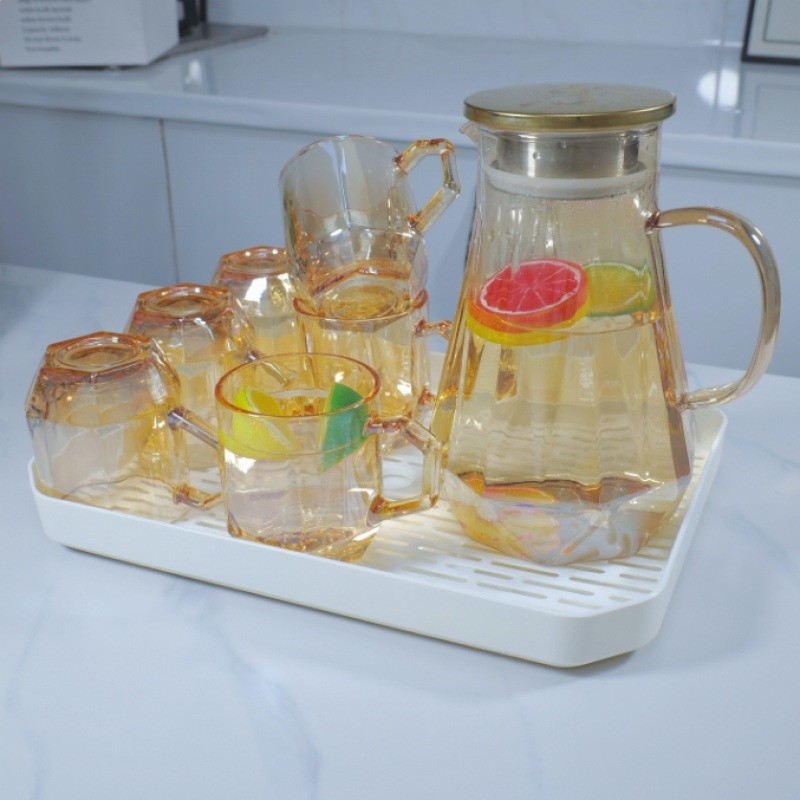 鑽石水具套裝家用客廳帶把玻璃喝水杯子家庭茶杯茶具待客用-規格圖5