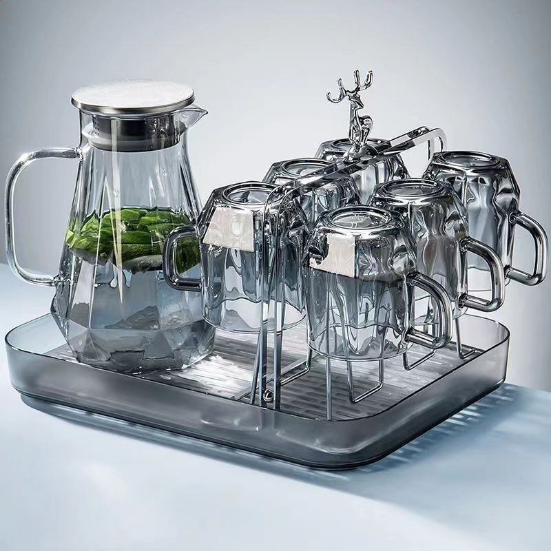 鑽石水具套裝家用客廳帶把玻璃喝水杯子家庭茶杯茶具待客用-規格圖5