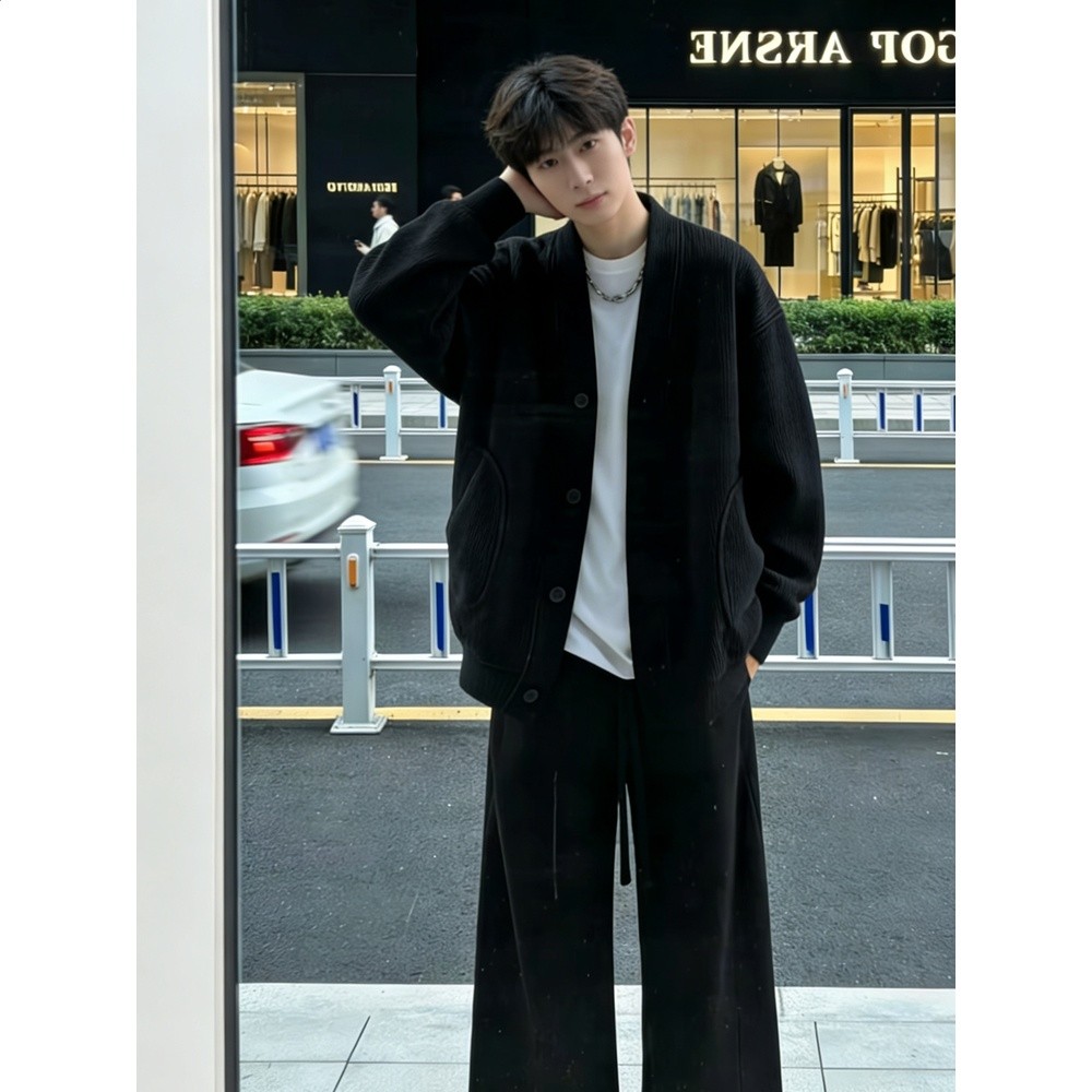 張凌赫同款開襟衛衣外套男款春季人夫感穿搭美式慵懶風華夫格上衣-細節圖2