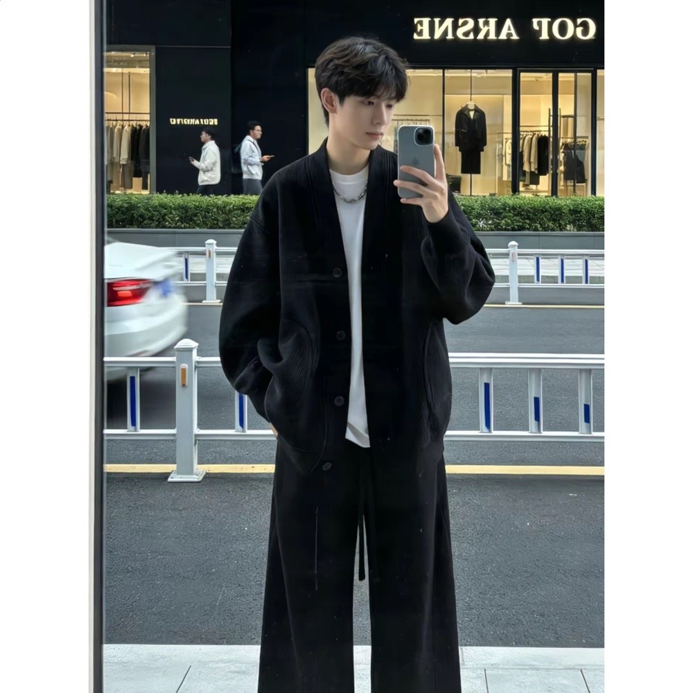 張凌赫同款開襟衛衣外套男款春季人夫感穿搭美式慵懶風華夫格上衣-規格圖5