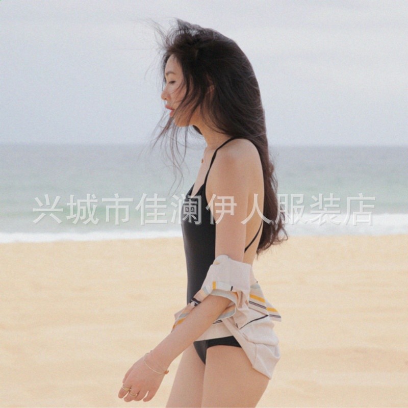 黑色露背性感鋼託連體泳衣女款內單網紅大喜慶同款工廠批發代發-細節圖3