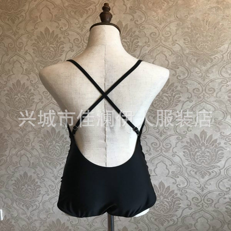 黑色露背性感鋼託連體泳衣女款內單網紅大喜慶同款工廠批發代發-規格圖5