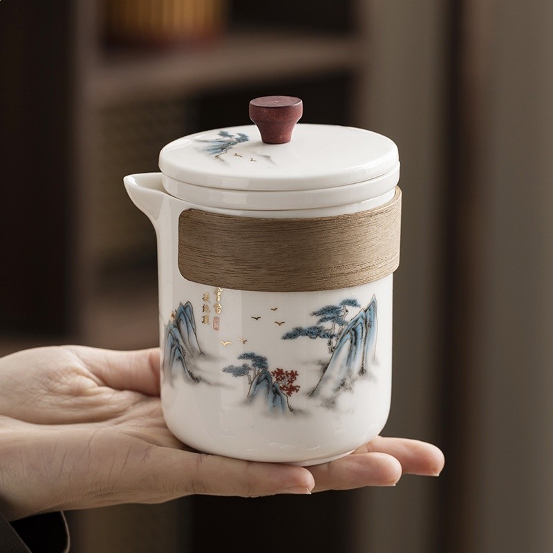 羊脂玉瓷旅行茶具套裝陶瓷一壺三杯快客杯公司商務禮品開業伴手禮-細節圖3