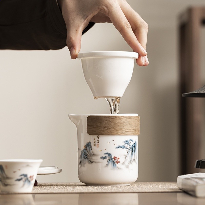 羊脂玉瓷旅行茶具套裝陶瓷一壺三杯快客杯公司商務禮品開業伴手禮-細節圖4