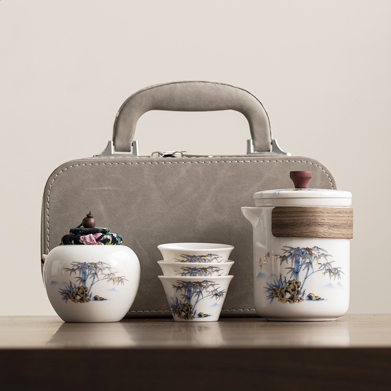 羊脂玉瓷旅行茶具套裝陶瓷一壺三杯快客杯公司商務禮品開業伴手禮-細節圖9