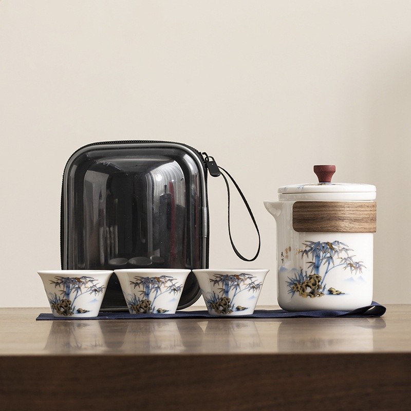 羊脂玉瓷旅行茶具套裝陶瓷一壺三杯快客杯公司商務禮品開業伴手禮-細節圖10