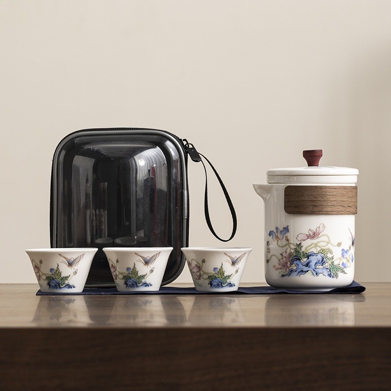 羊脂玉—旅行茶具小包—蝶念花
