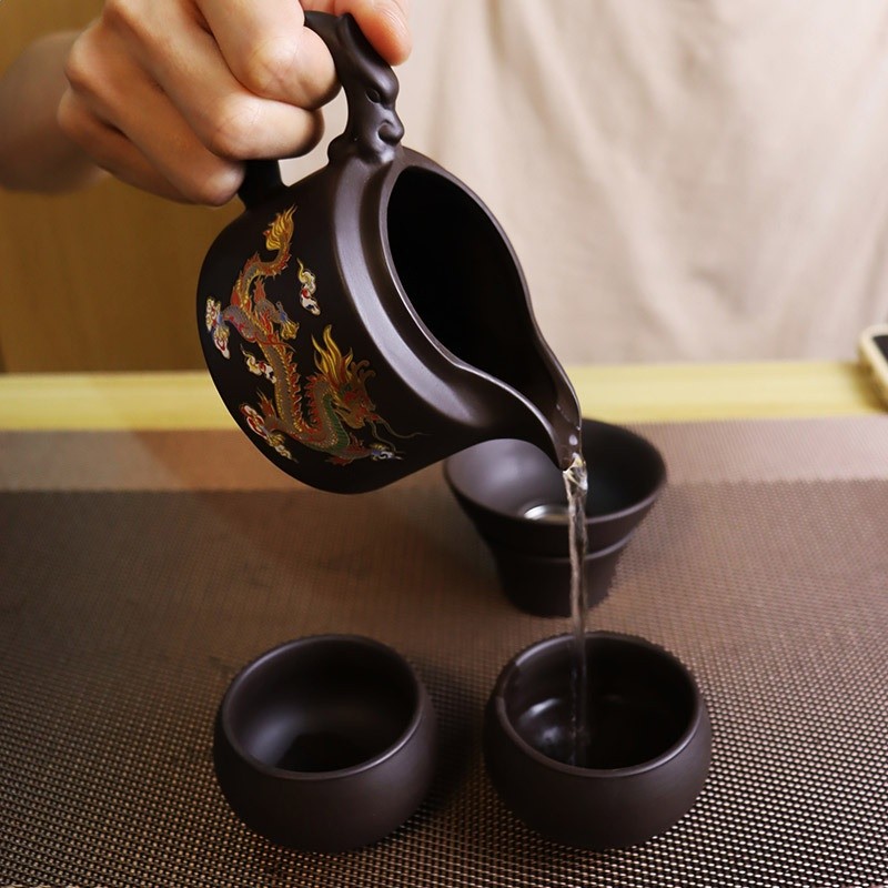 原礦紫砂公道杯龍鳳變色茶海家用茶壺茶具龍把跳刀過濾茶置廠家批-細節圖3