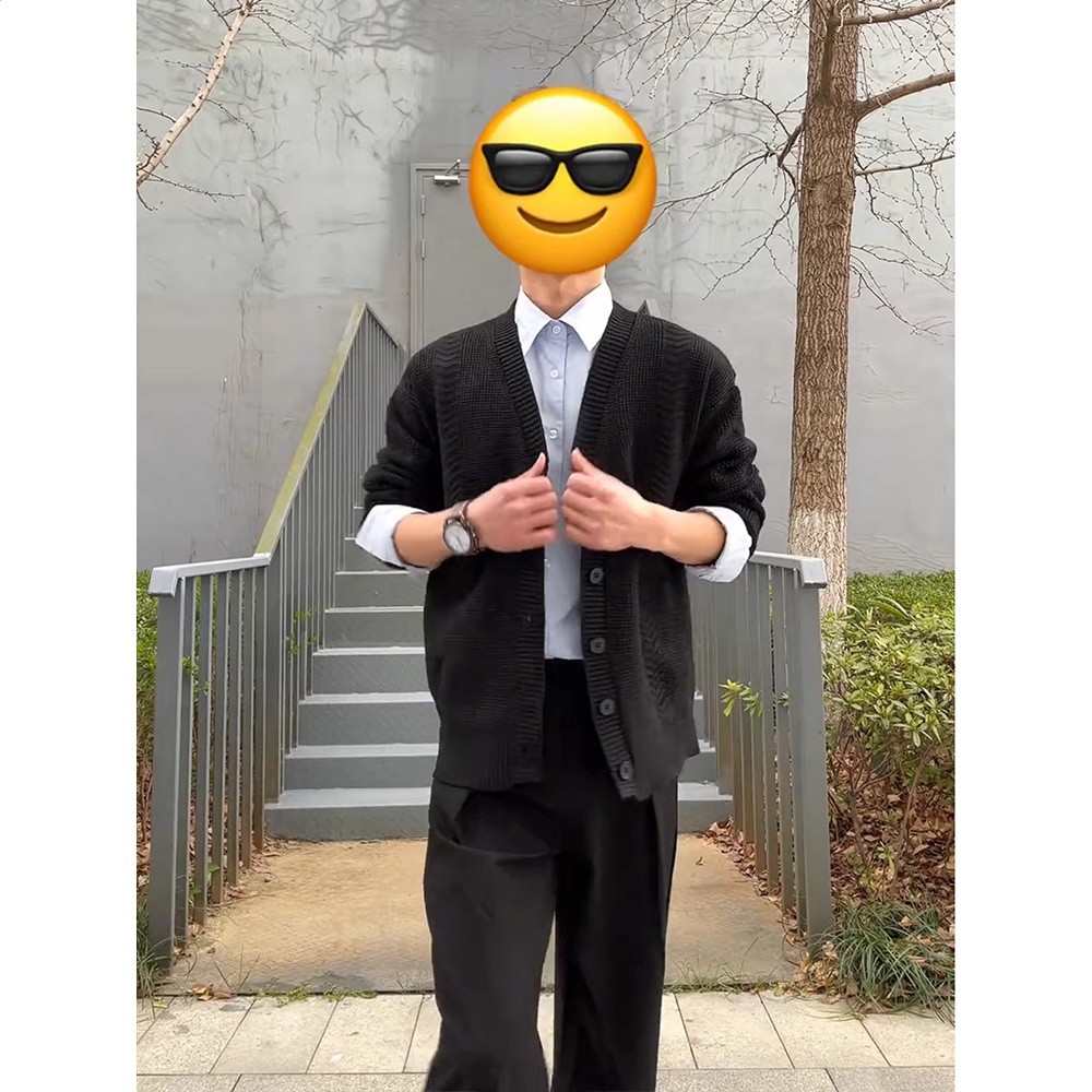 張凌赫同款黑色開襟衛衣男款人夫感高階感穿搭美式重磅華夫格外套-細節圖3