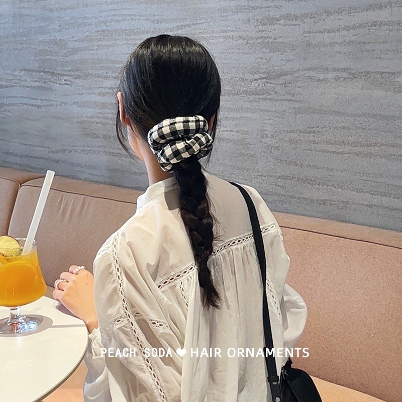 趙露思同款黑白格紋法式復古海綿大腸髮圈簡約高階感扎馬尾發繩-細節圖2