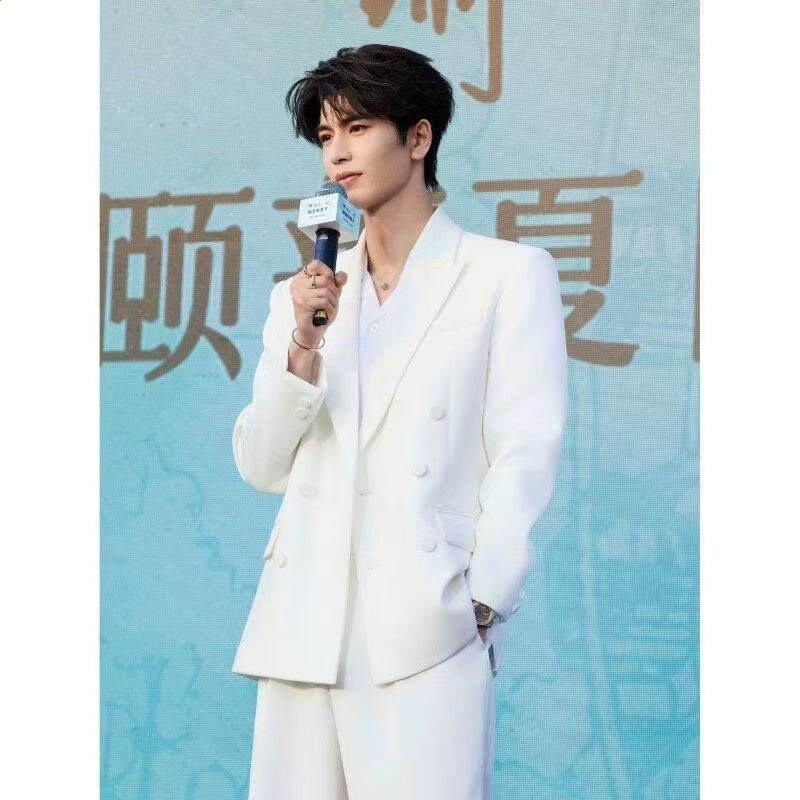 張凌赫同款白色西裝外套男春秋百搭休閒寬鬆痞帥高階感墊肩西服潮-規格圖5