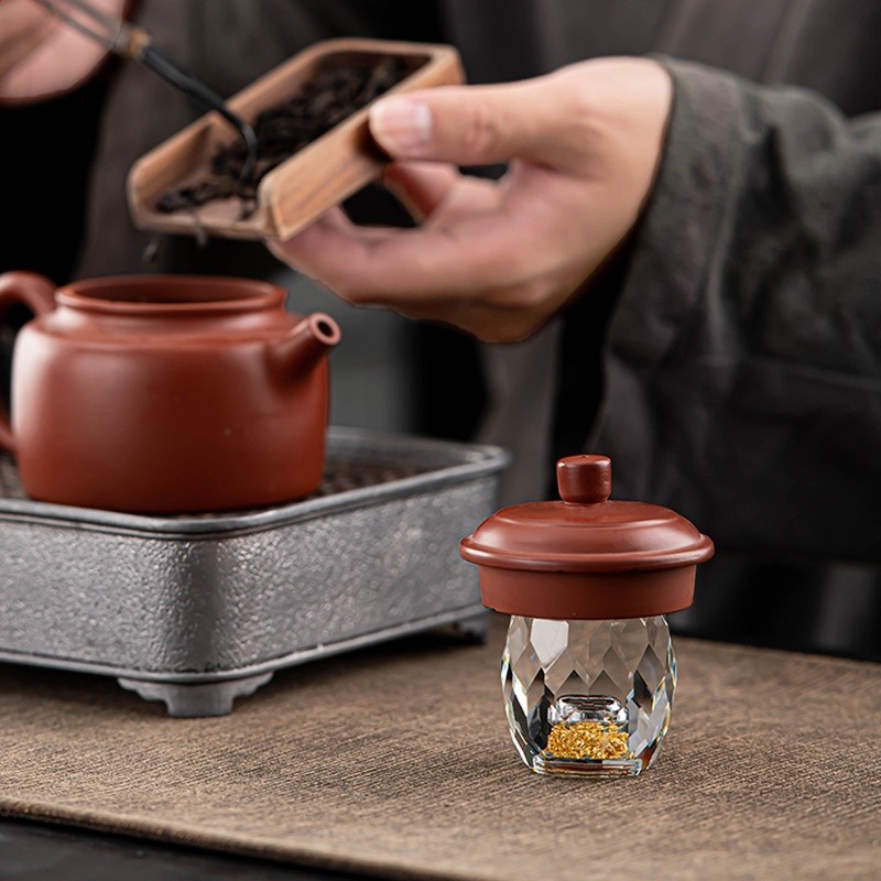 水晶蓋置茶道茶器茶寵擺件茶壺蓋碗蓋托架茶具家用蓋碗蓋子配件-細節圖3
