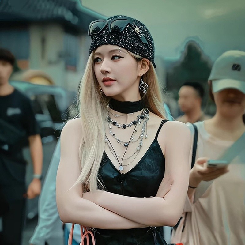 趙露思同款ins字母亮片黑色堆堆帽女朋克簡約高階辣妹顯臉小冷帽-細節圖4