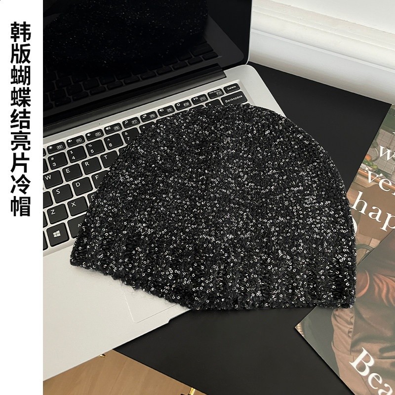 趙露思同款ins字母亮片黑色堆堆帽女朋克簡約高階辣妹顯臉小冷帽-規格圖5