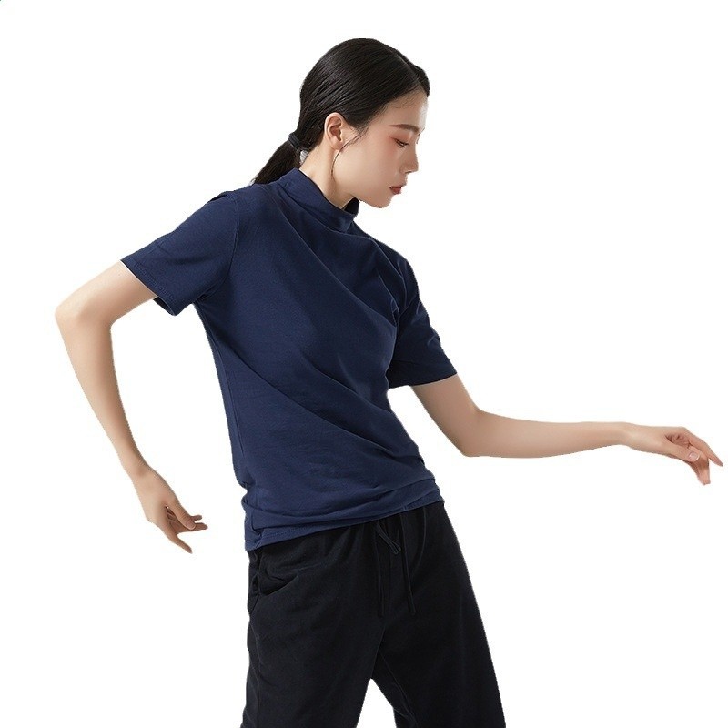 現代舞蹈練功服男士黑色小高領修身T恤基訓芭蕾古典短袖男女同款-細節圖5