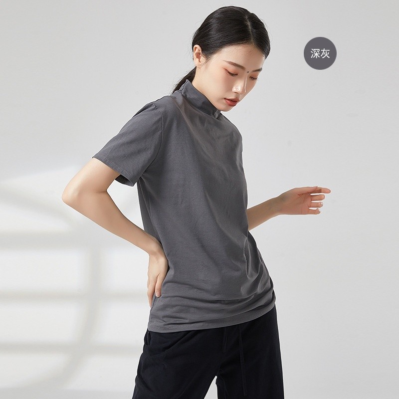 現代舞蹈練功服男士黑色小高領修身T恤基訓芭蕾古典短袖男女同款-規格圖5