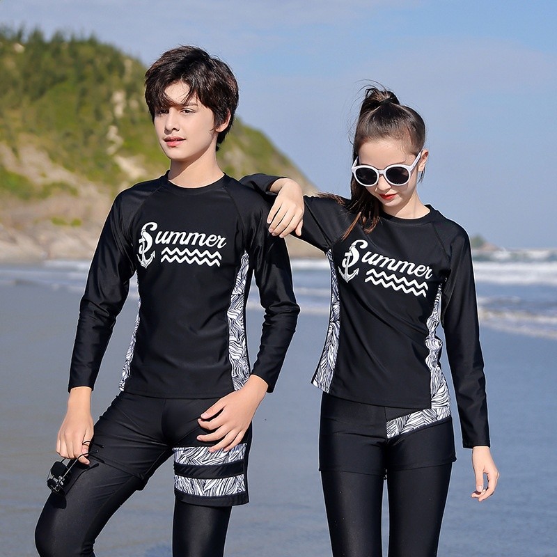 夏季兒童男女同款中大童潛水服分體長款套裝防蜇水母衣游泳衣長袖-細節圖3