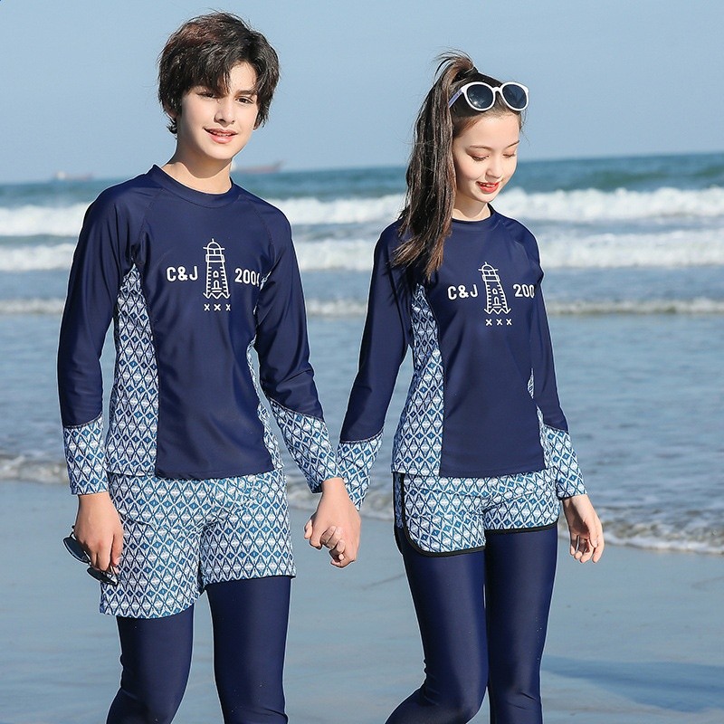 夏季兒童男女同款中大童潛水服分體長款套裝防蜇水母衣游泳衣長袖-細節圖4