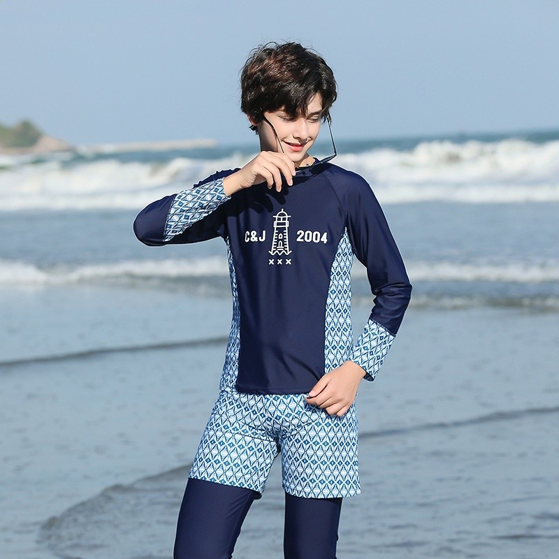 夏季兒童男女同款中大童潛水服分體長款套裝防蜇水母衣游泳衣長袖-規格圖5