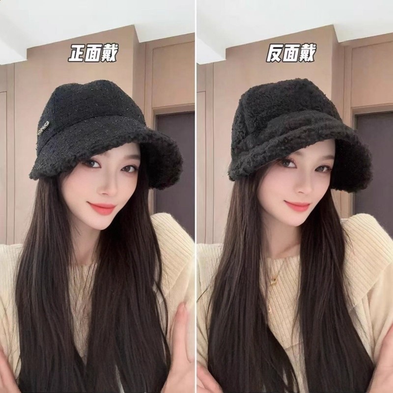 趙露思同款帽子雙面戴漁夫帽女秋冬加厚保暖寬簷顯臉小百搭鴨舌帽-規格圖5