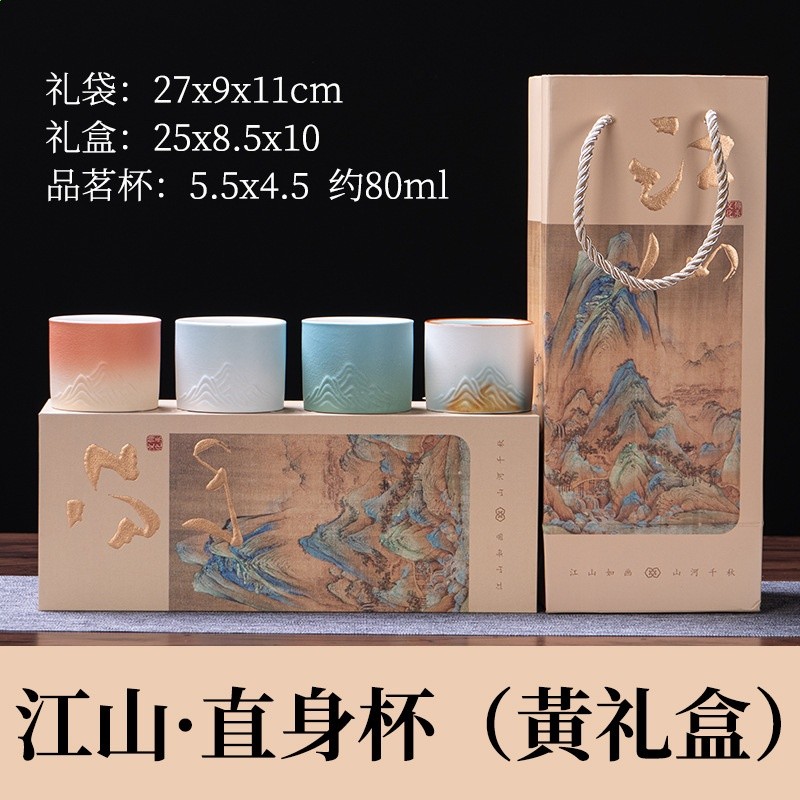 國潮千里江山陶瓷一壺四杯茶具套裝文創禮品公司商務伴手禮盒套裝-規格圖5