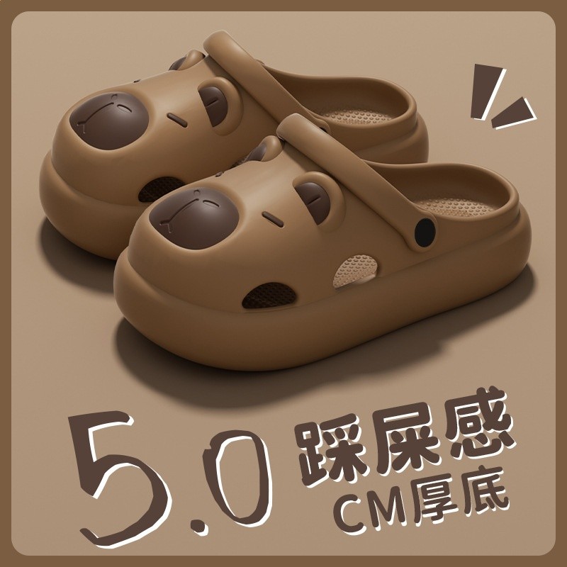 卡皮巴拉洞洞鞋女夏季外穿厚底踩屎感可愛卡通防滑親子包頭涼拖男-細節圖3
