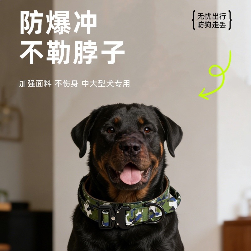 跨境新款狗狗項圈尼龍織帶魔術貼防爆衝鋅合金插扣中大型犬牽引繩-細節圖3