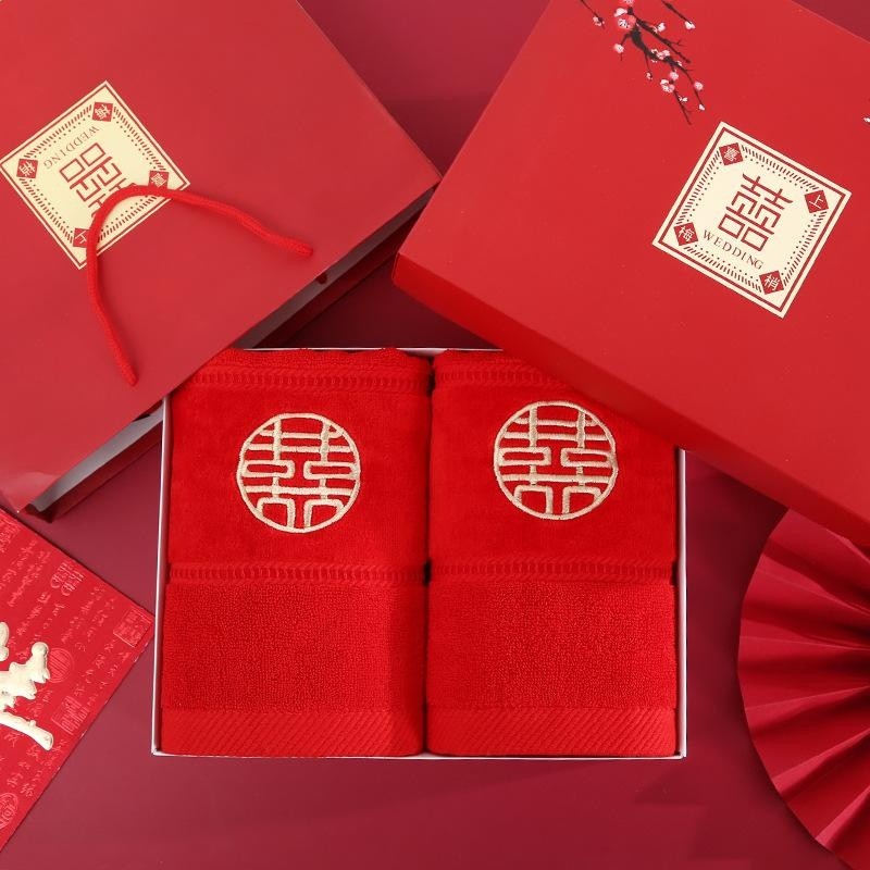 婚慶加厚毛巾結婚喜字毛巾回禮大紅面巾喜字婚慶回禮毛巾logo刺繡-規格圖5