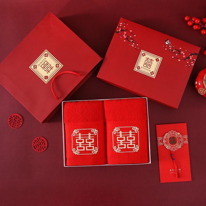 婚慶加厚毛巾結婚喜字毛巾回禮大紅面巾喜字婚慶回禮毛巾logo刺繡-規格圖5