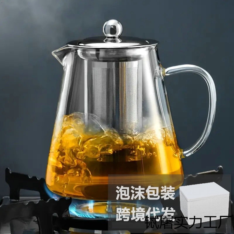 玻璃壺玻璃茶具套裝紅花硼矽耐熱加厚煮茶不鏽鋼濾茶器玻璃茶壺無-細節圖2
