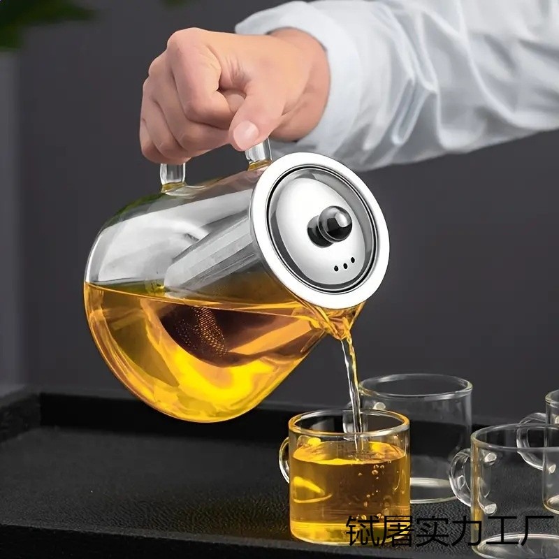 玻璃壺玻璃茶具套裝紅花硼矽耐熱加厚煮茶不鏽鋼濾茶器玻璃茶壺無-細節圖3